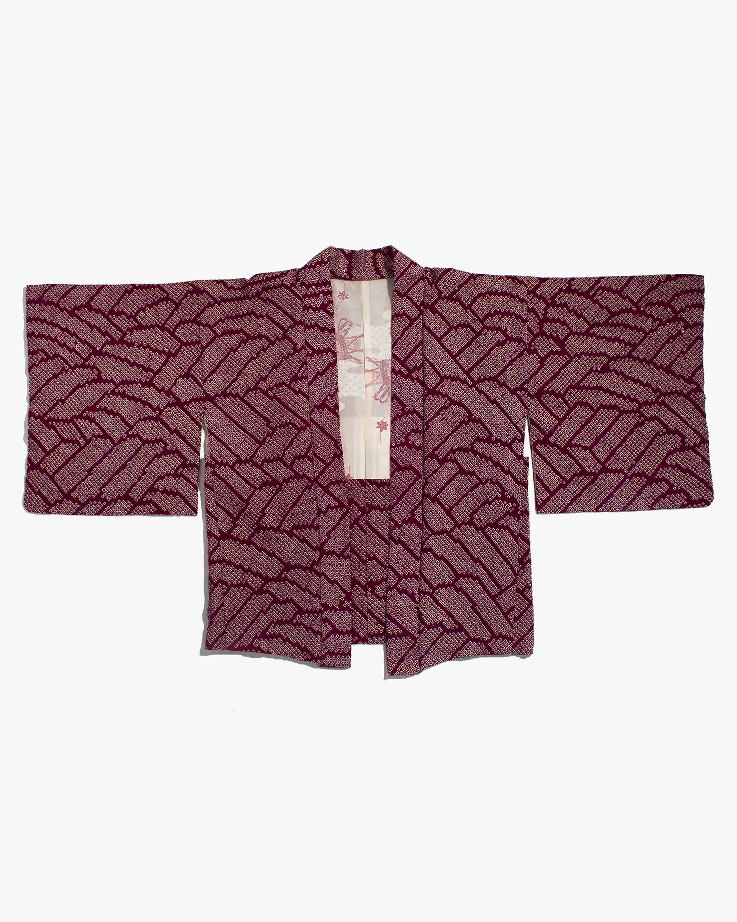 Vintage Haori Jacket, Full Shibori, Abstract Burgundy Seigaiha sold by Kiriko