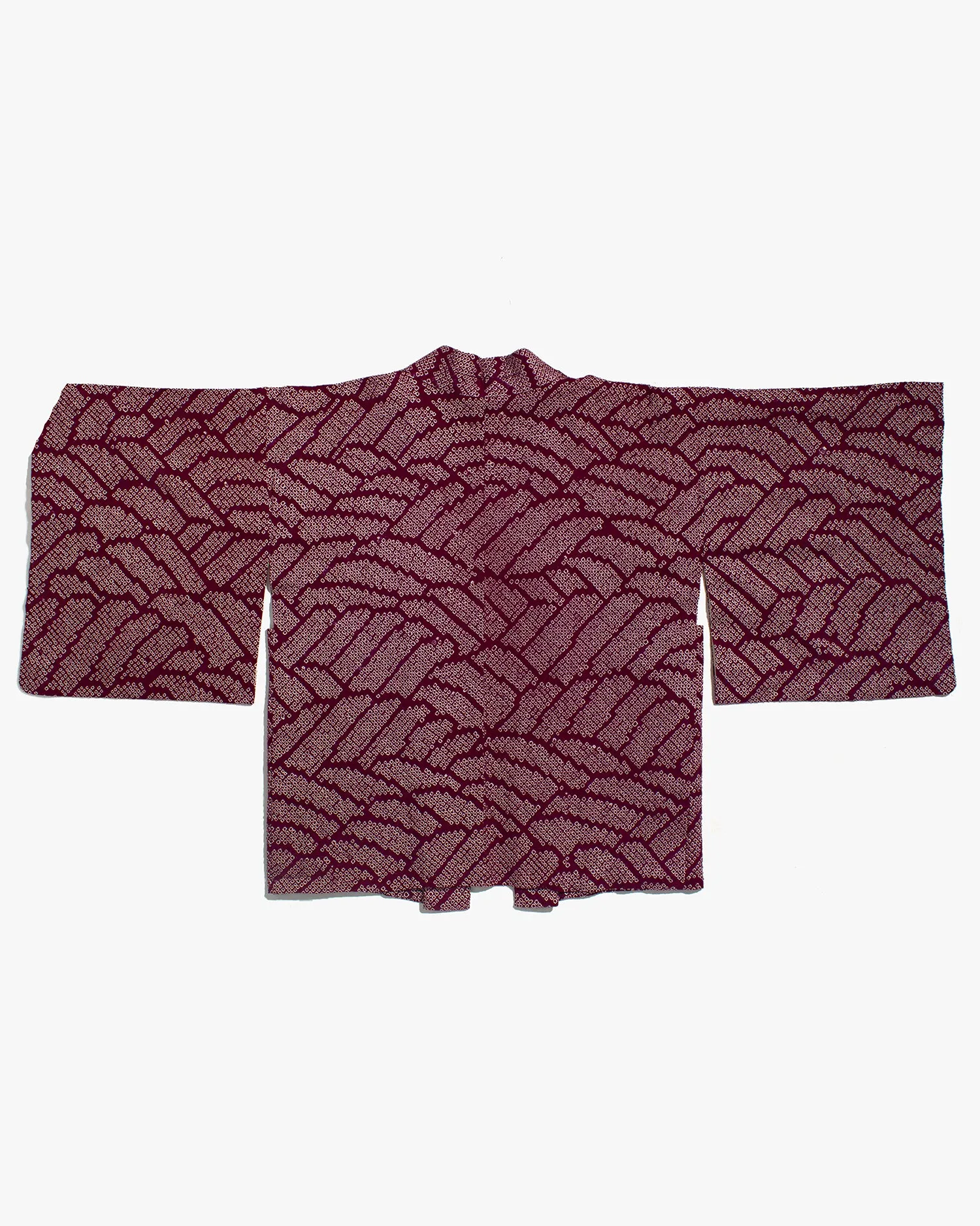 Vintage Haori Jacket, Full Shibori, Abstract Burgundy Seigaiha sold by Kiriko product image thumbnail 4