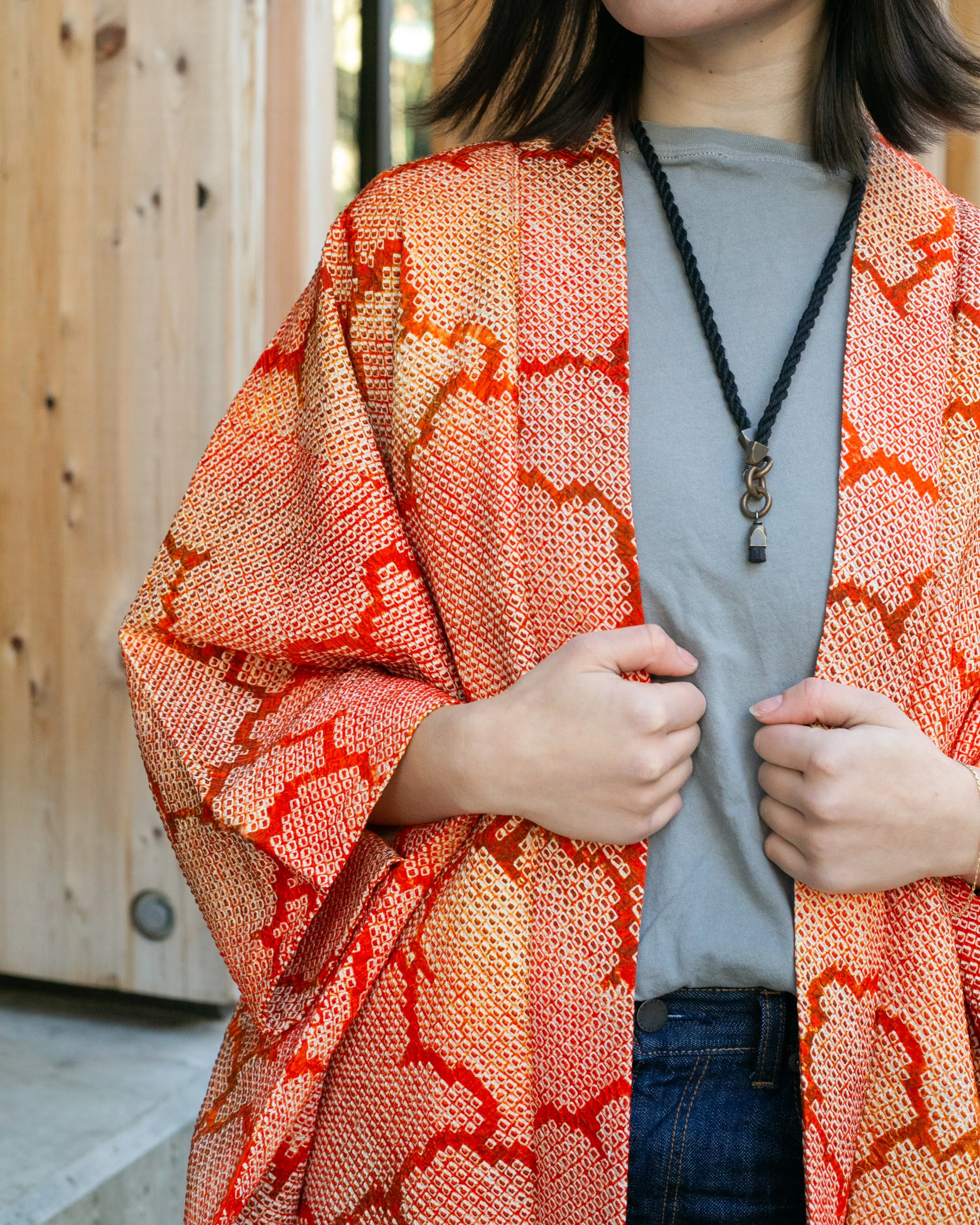 Vintage Haori Jacket, Full Shibori, Orange Trees and Petal Lining sold by Kiriko product image thumbnail 3