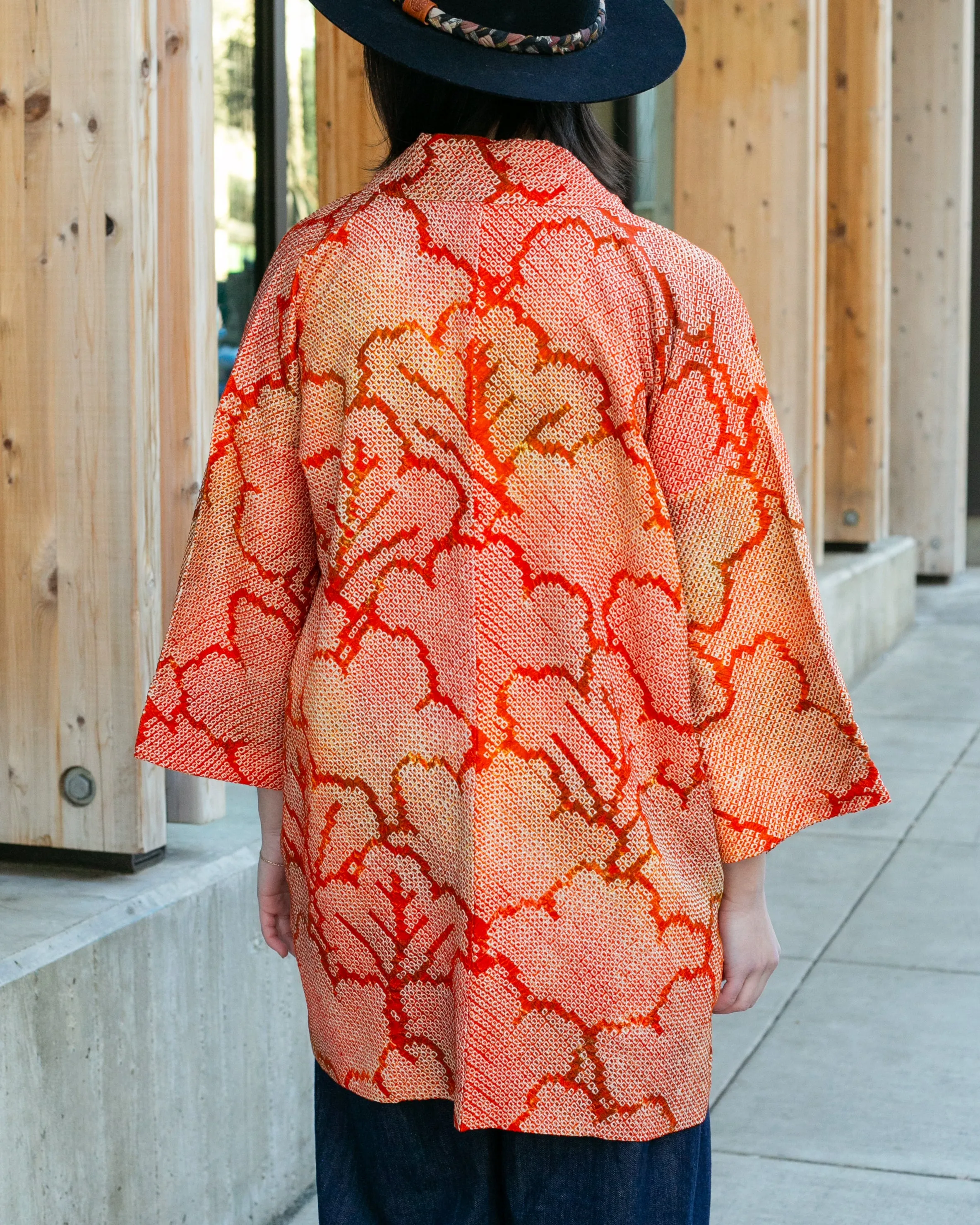 Vintage Haori Jacket, Full Shibori, Orange Trees and Petal Lining sold by Kiriko product image thumbnail 2