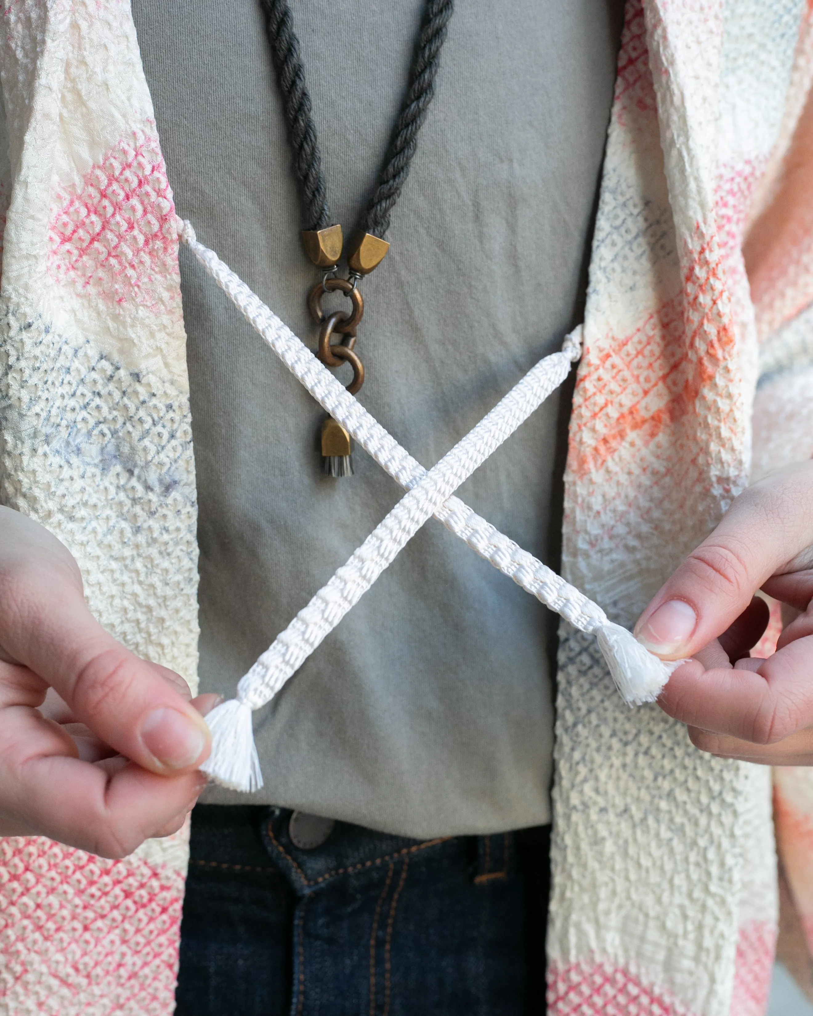 Vintage Haori Jacket, Full Shibori, Pale Blue with Abstract Orange Triangles sold by Kiriko product image thumbnail 5