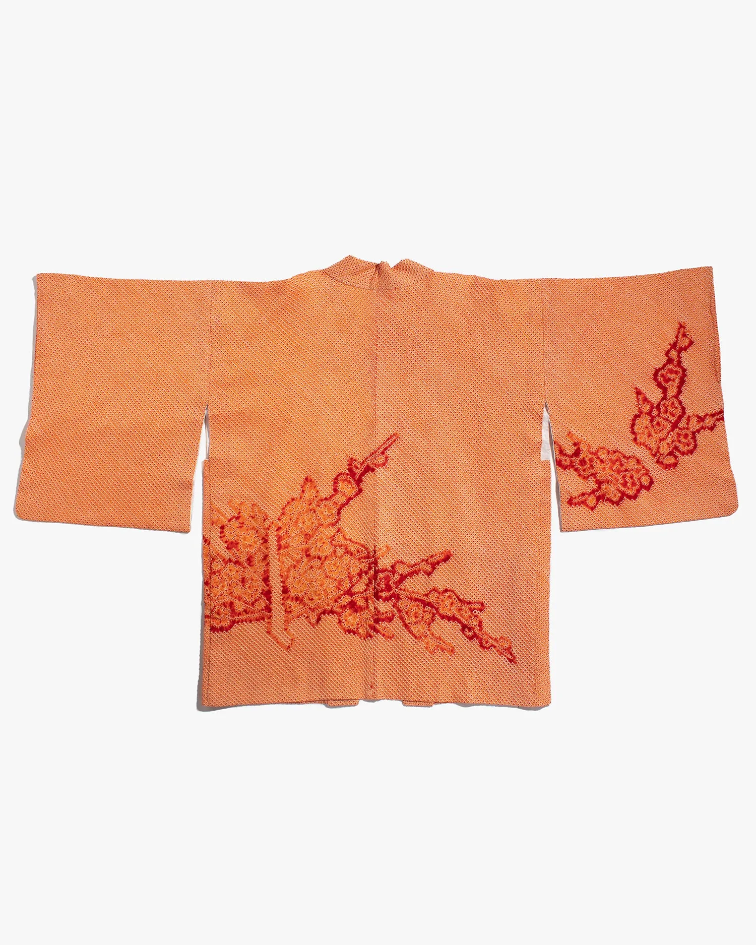 Vintage Haori Jacket, Full Shibori, Orange with Red Floral sold by Kiriko product image thumbnail 4