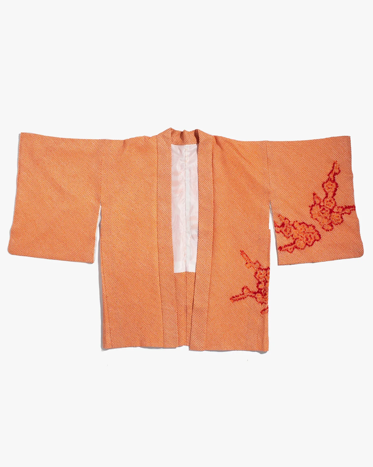 Vintage Haori Jacket, Full Shibori, Orange with Red Floral sold by Kiriko