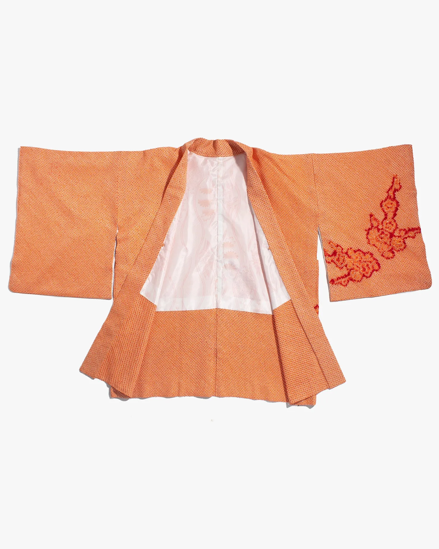 Vintage Haori Jacket, Full Shibori, Orange with Red Floral sold by Kiriko product image thumbnail 2