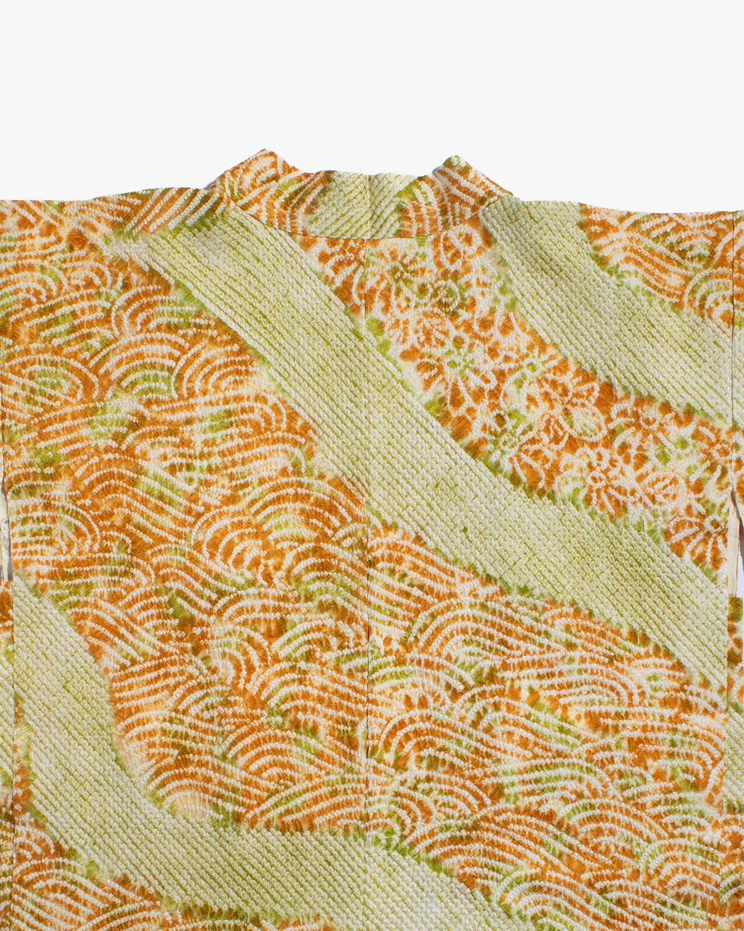 Vintage Haori Jacket, Full Shibori, Yellow and Green Partial Seigaiha and Daisies sold by Kiriko product image thumbnail 5