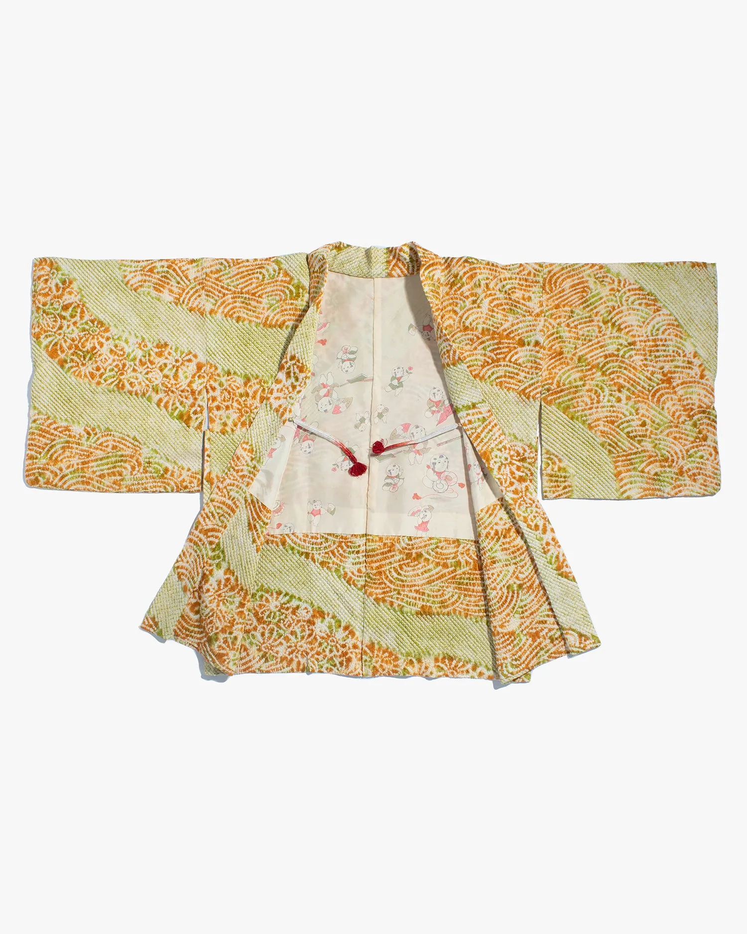 Vintage Haori Jacket, Full Shibori, Yellow and Green Partial Seigaiha and Daisies sold by Kiriko product image thumbnail 2