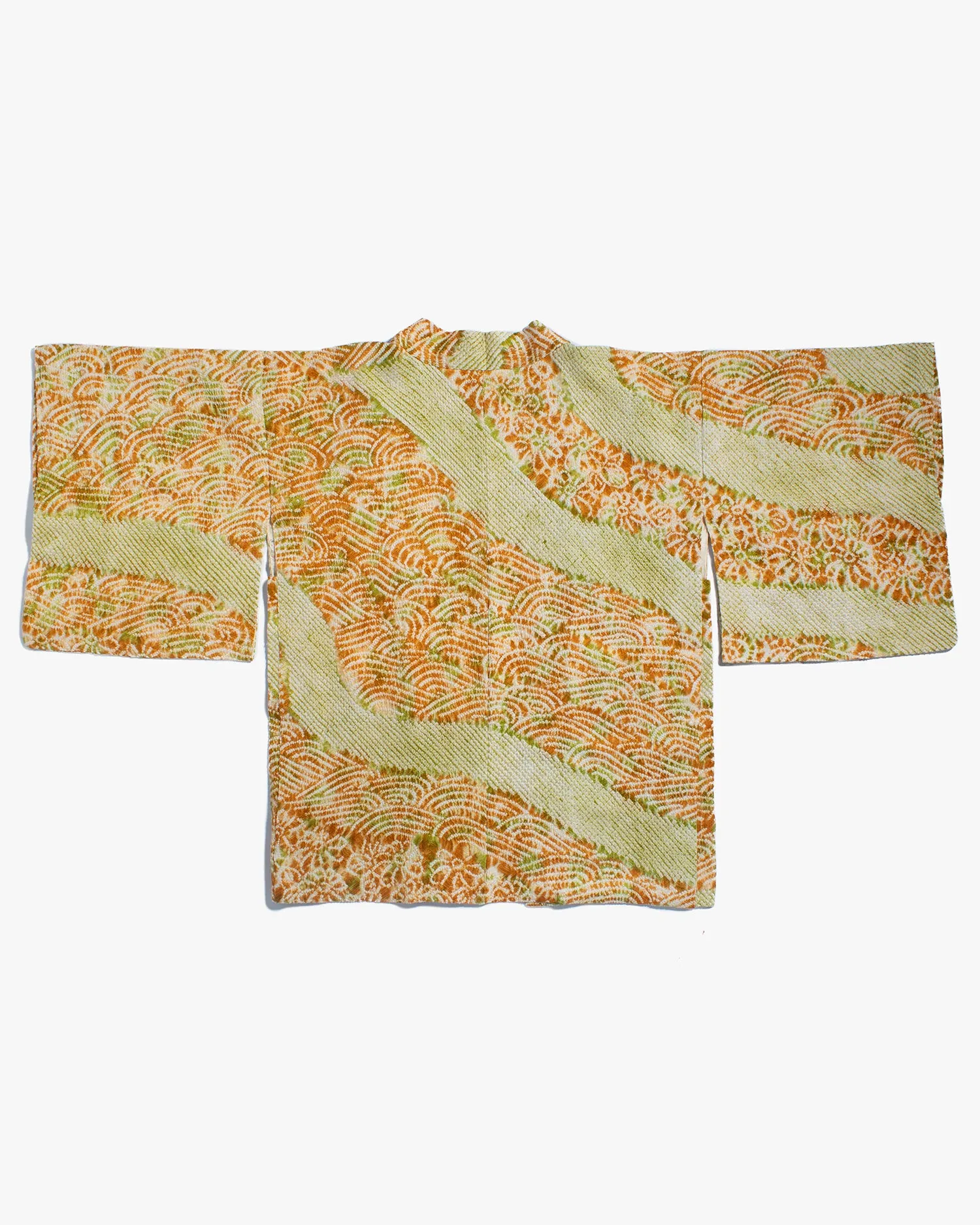 Vintage Haori Jacket, Full Shibori, Yellow and Green Partial Seigaiha and Daisies sold by Kiriko product image thumbnail 4
