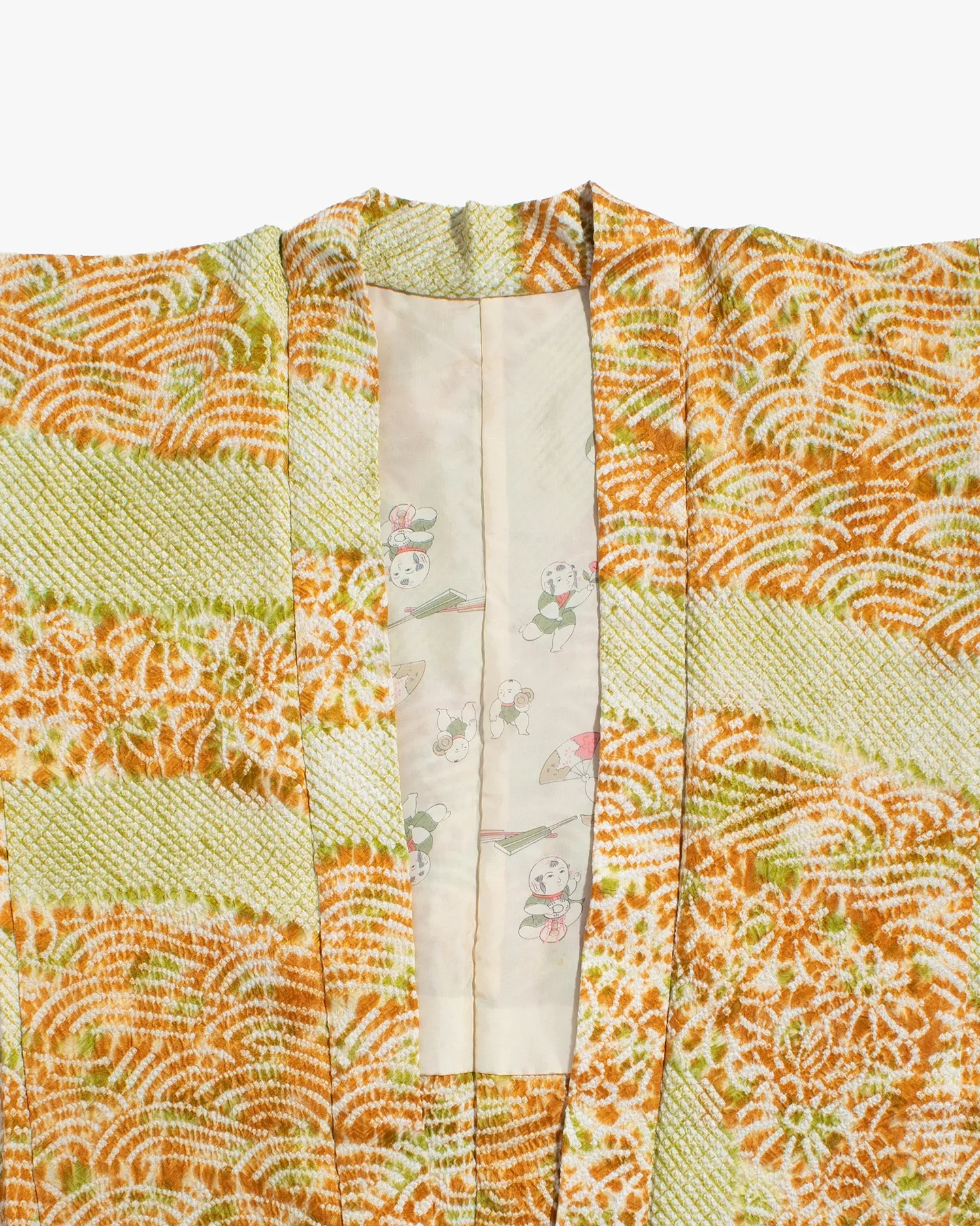 Vintage Haori Jacket, Full Shibori, Yellow and Green Partial Seigaiha and Daisies sold by Kiriko product image thumbnail 3