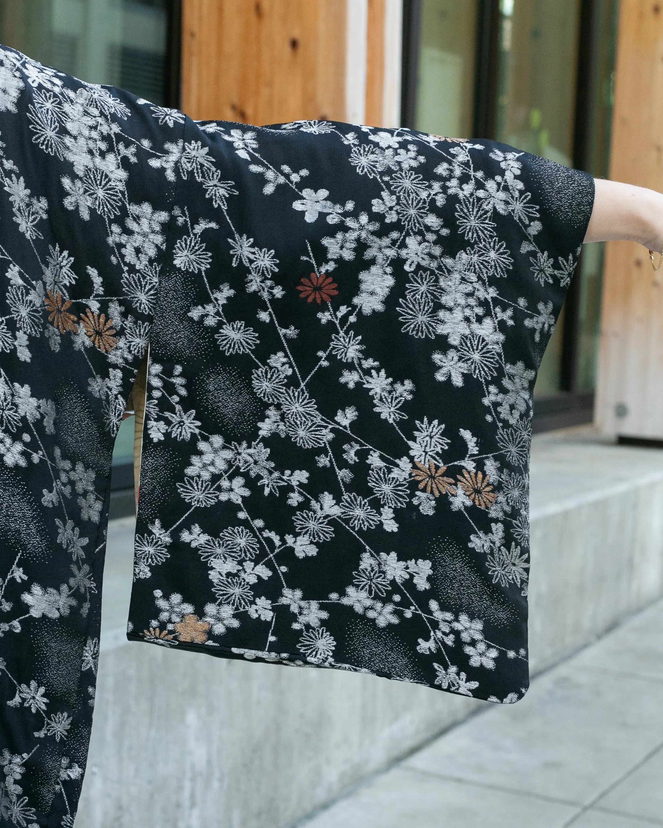 Vintage Haori Jacket, Black with Small Metallic Daisies sold by Kiriko product image thumbnail 4