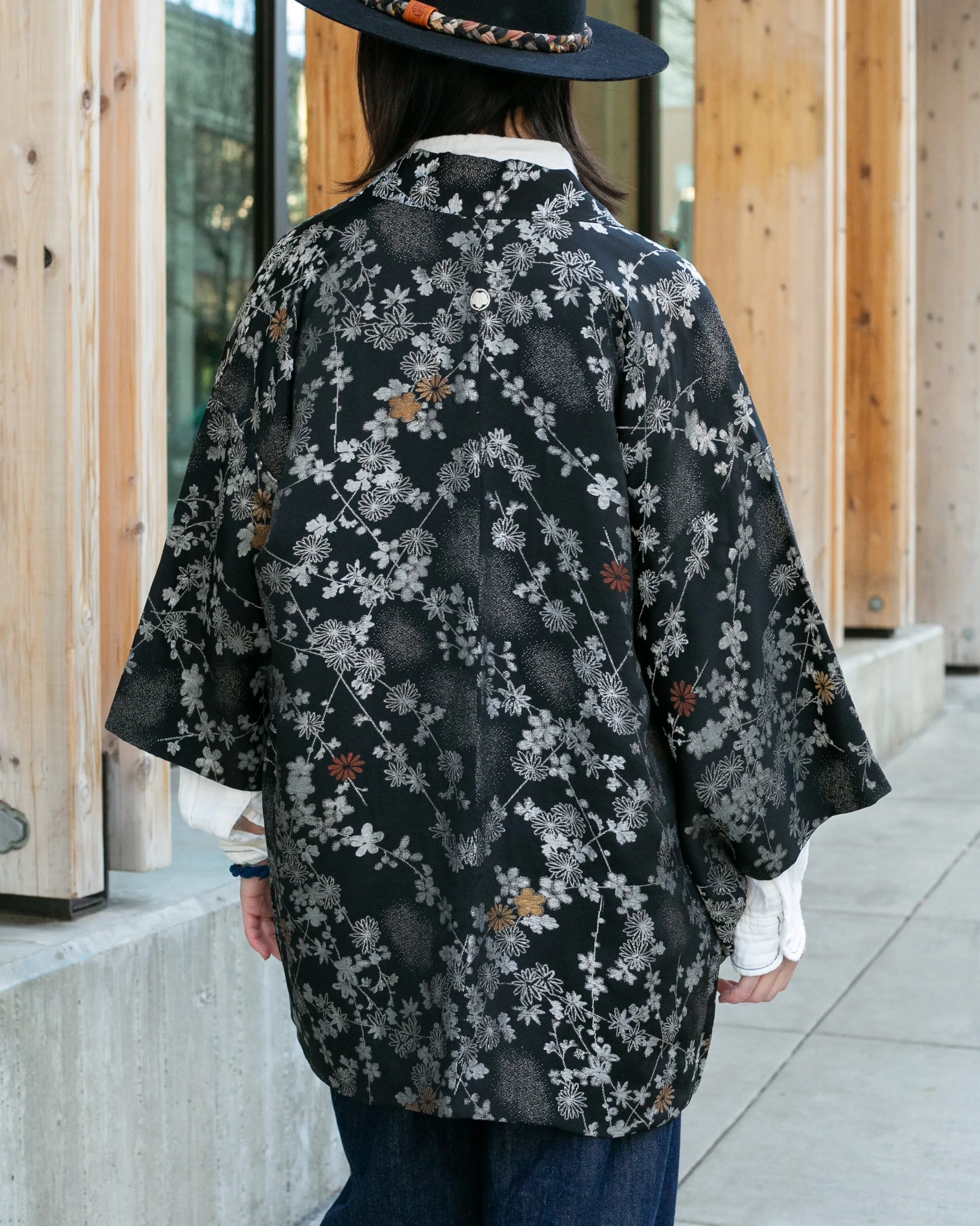 Vintage Haori Jacket, Black with Small Metallic Daisies sold by Kiriko product image thumbnail 2