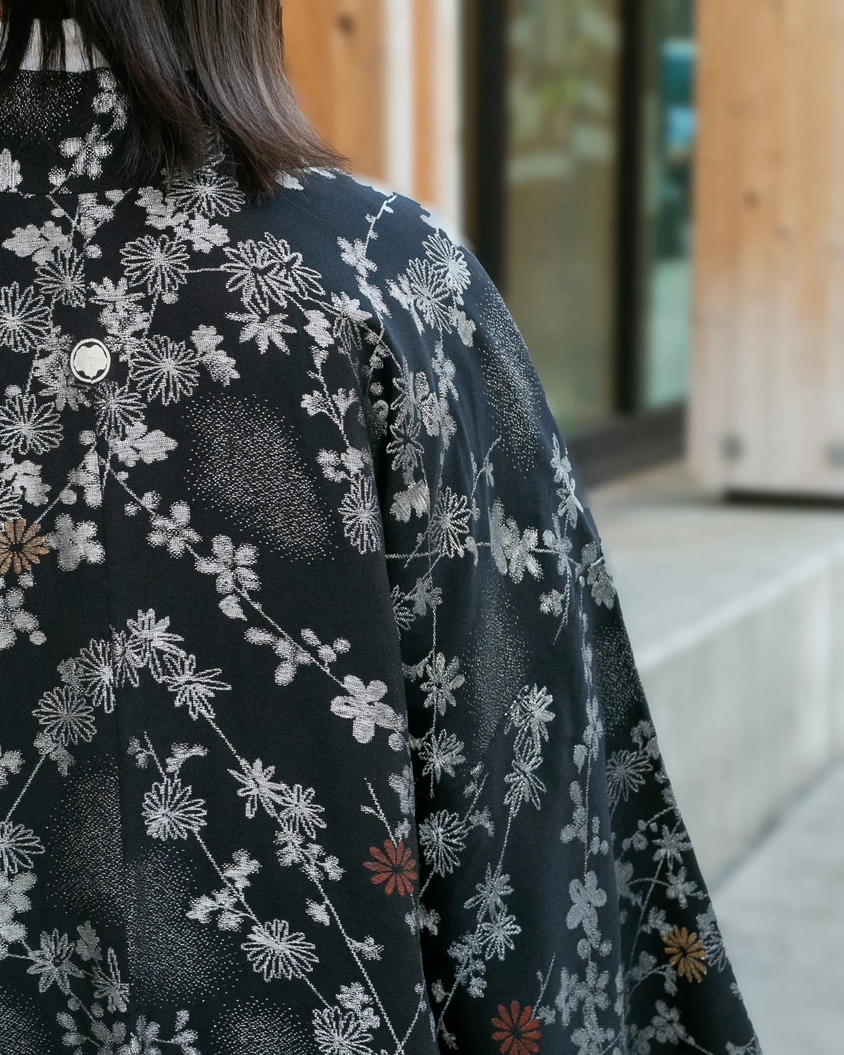 Vintage Haori Jacket, Black with Small Metallic Daisies sold by Kiriko product image thumbnail 5