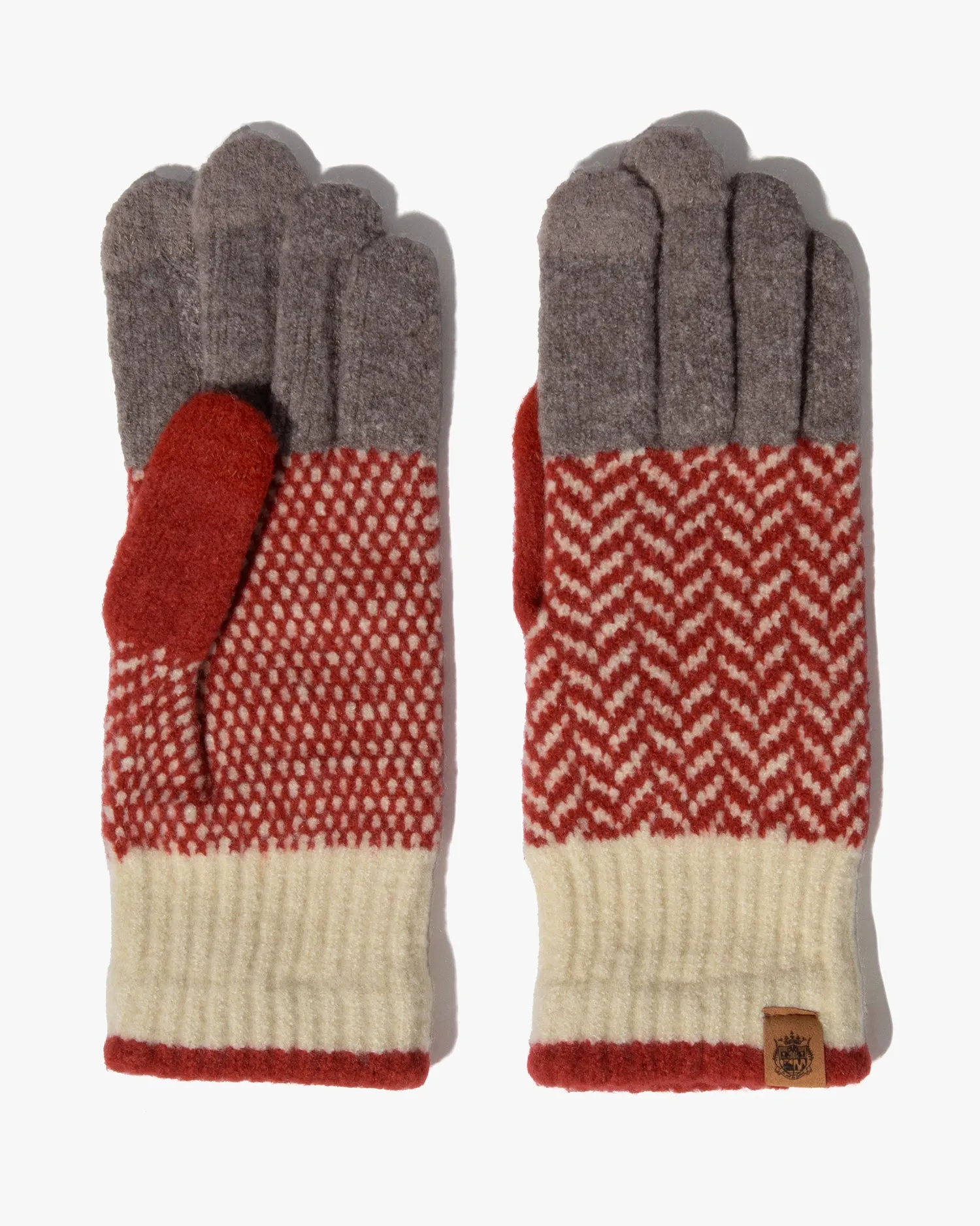 Gloves, Bisque, Tehtava, Herringbone Red, Touchscreen sold by Kiriko
