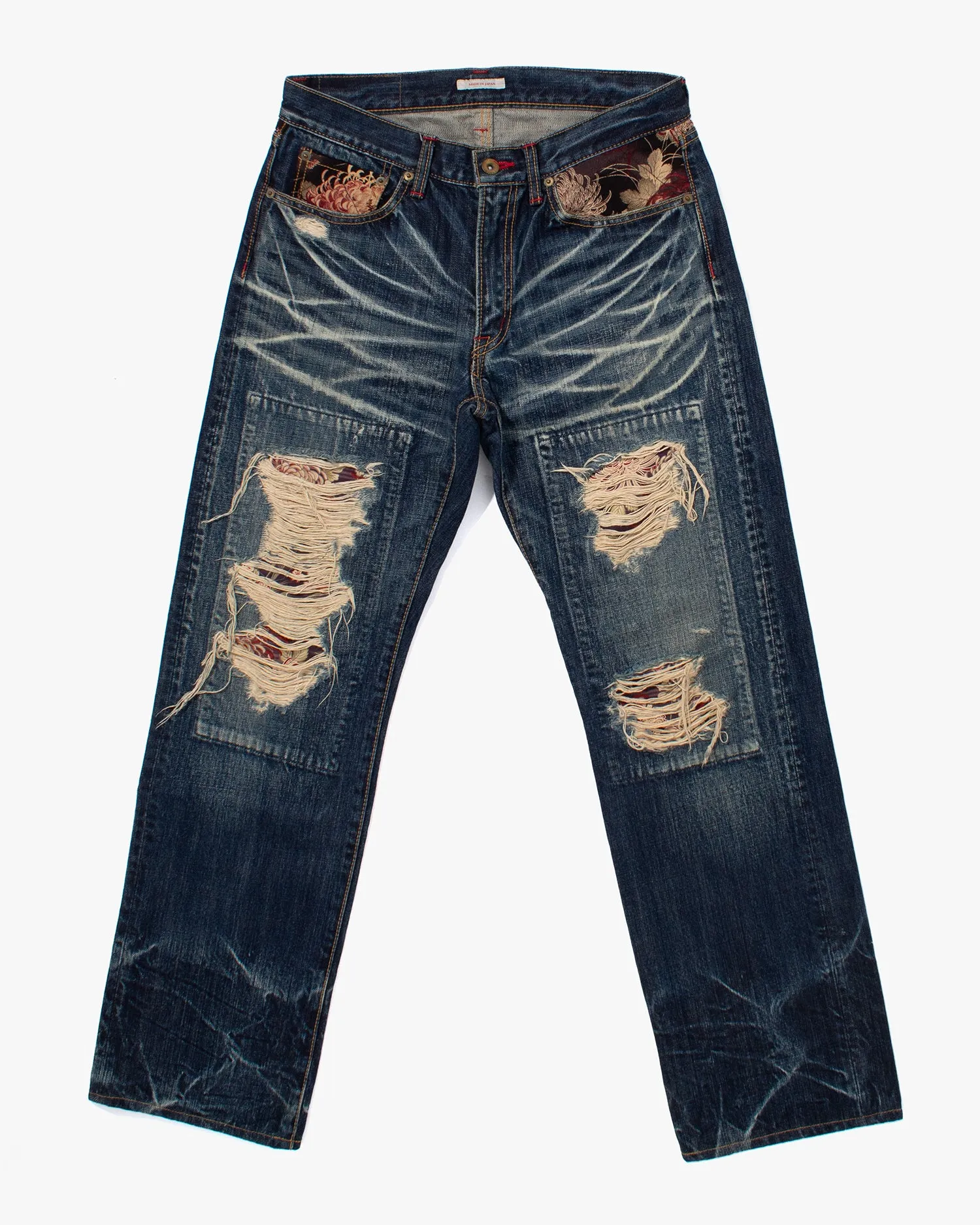 Japanese Repro Denim Jeans, Eternal, Floral Lining with Distressing - 30 sold by Kiriko product image thumbnail 2