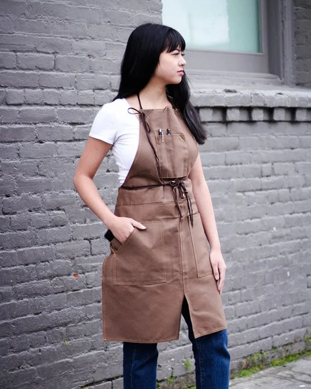 Kokoro Original Work Apron, Full, Canvas Brown sold by Kiriko