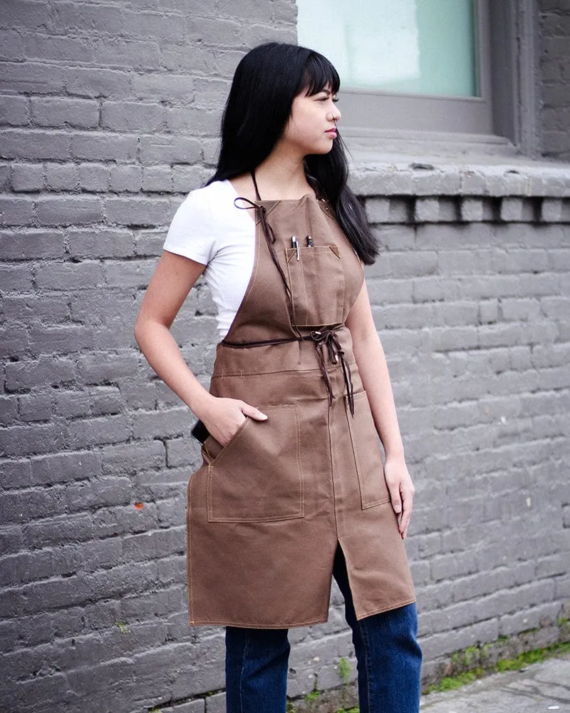 Kokoro Original Work Apron, Full, Canvas Brown sold by Kiriko