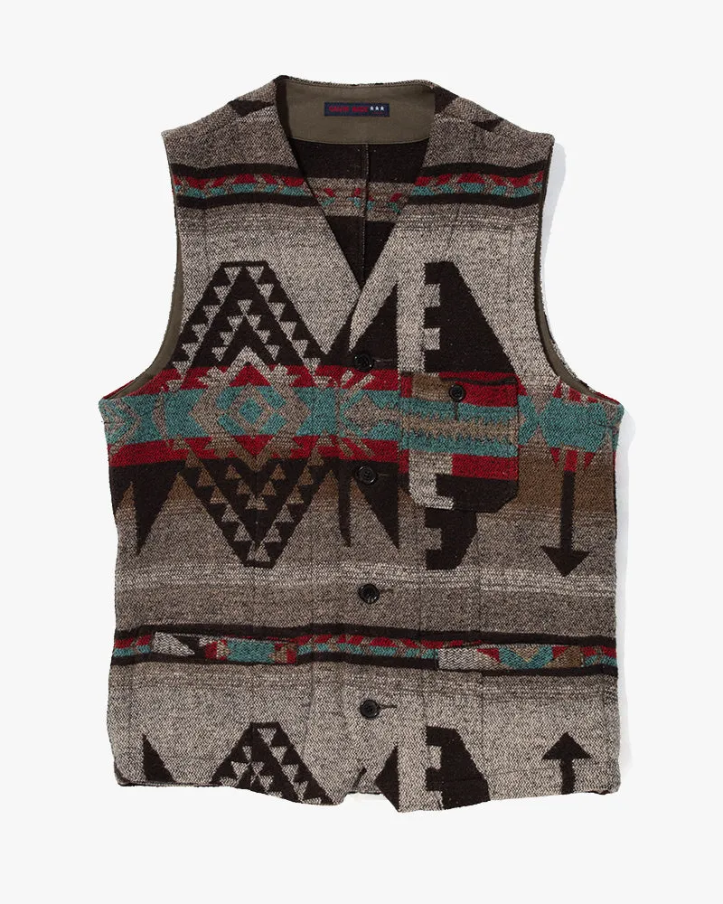 US Vintage Chimayo Vest, Gaijin Made Brand, Grey with Multicolor Accents - L sold by Kiriko
