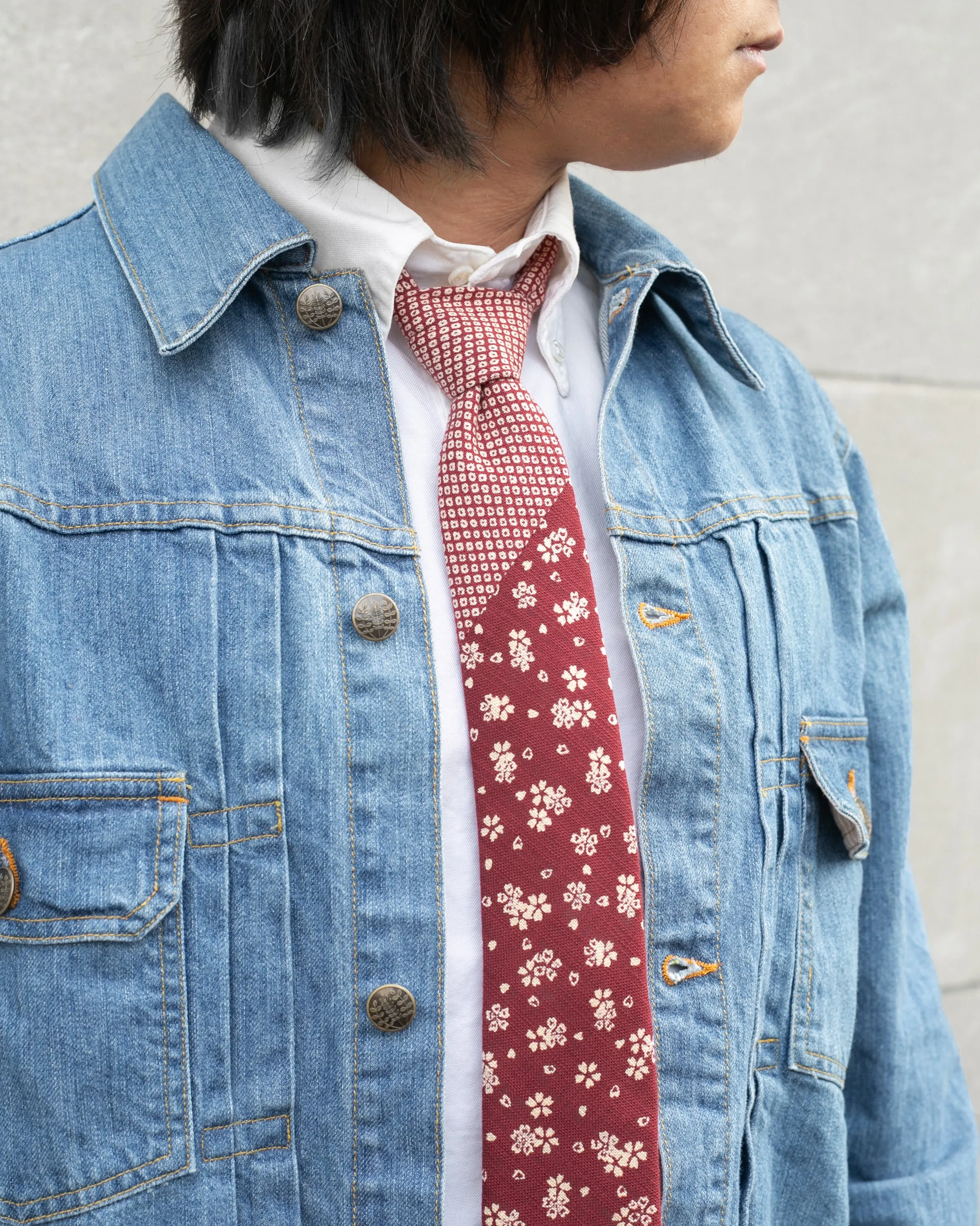 Kiriko Original Tie, Two Tone, Burgundy Shibori and Sakura sold by Kiriko