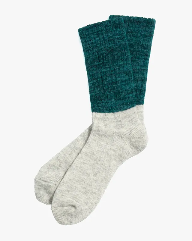 Knitwin, Crew Socks, Mohair Wool Pile, Oslo Teal and Light Gray sold by Kiriko