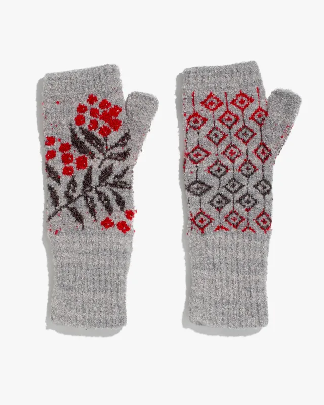 Debby Co., Fingerless gloves, Maison Blanche Collection, Gray with Red Flowers sold by Kiriko