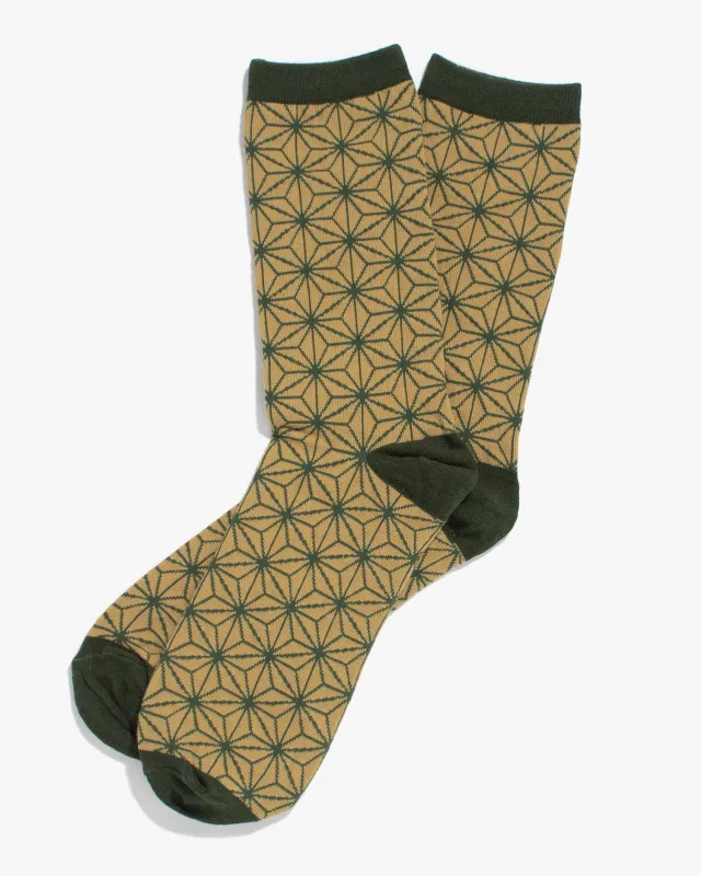 Kiriko Original Socks, Asanoha, Cream and Green made by Kiriko