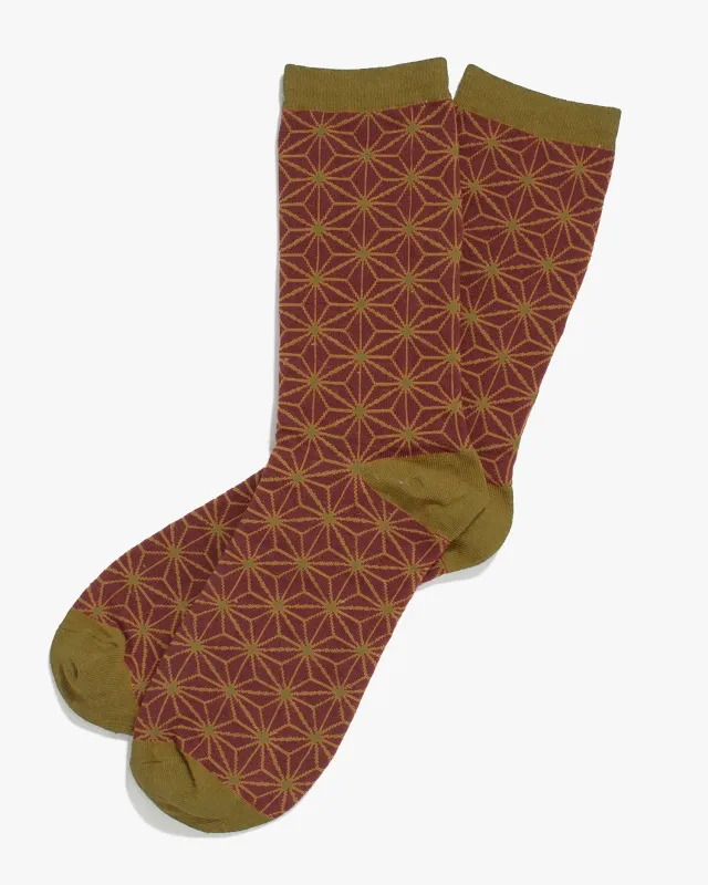 Kiriko Original Socks, Asanoha, Brick and Mustard made by Kiriko