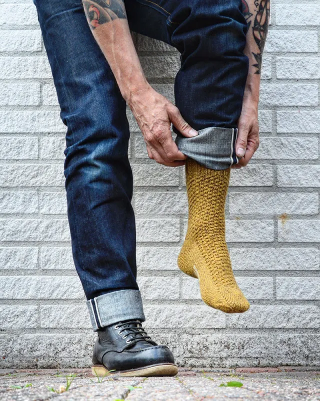 Knitwin, Boot Socks, Wool Cotton, Boston Mustard sold by Kiriko