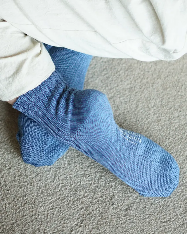 Knitwin, Crew Socks, Linen Ribbed, Praha Blue sold by Kiriko