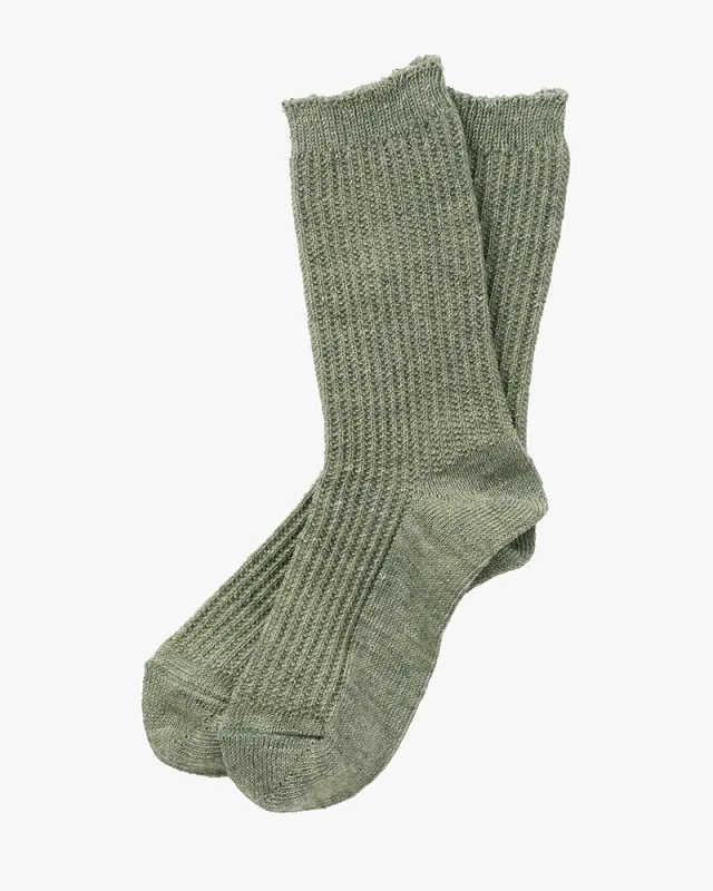 Knitwin, Crew Socks, Linen, Memeri Sage sold by Kiriko