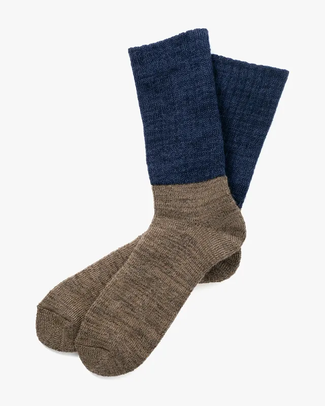 Knitwin, Crew Socks, Mohair Wool Pile, Oslo Khaki and Navy sold by Kiriko