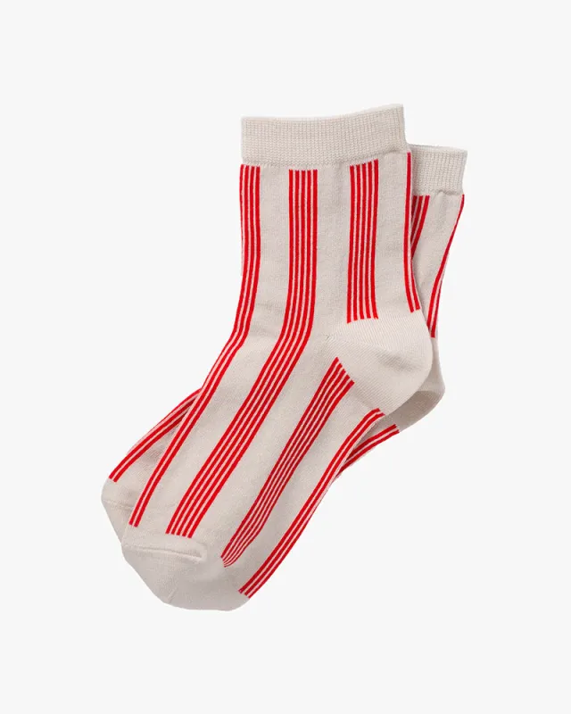 Knitwin, Crew Socks, Cotton, Memeri Striped Red sold by Kiriko