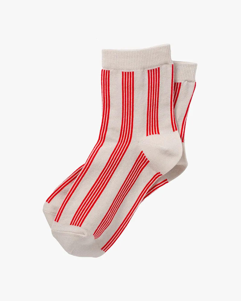 Knitwin, Crew Socks, Cotton, Memeri Striped Red sold by Kiriko
