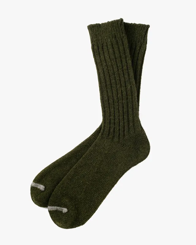 Knitwin, Crew Socks, Wool Ribbed, Praha Khaki sold by Kiriko