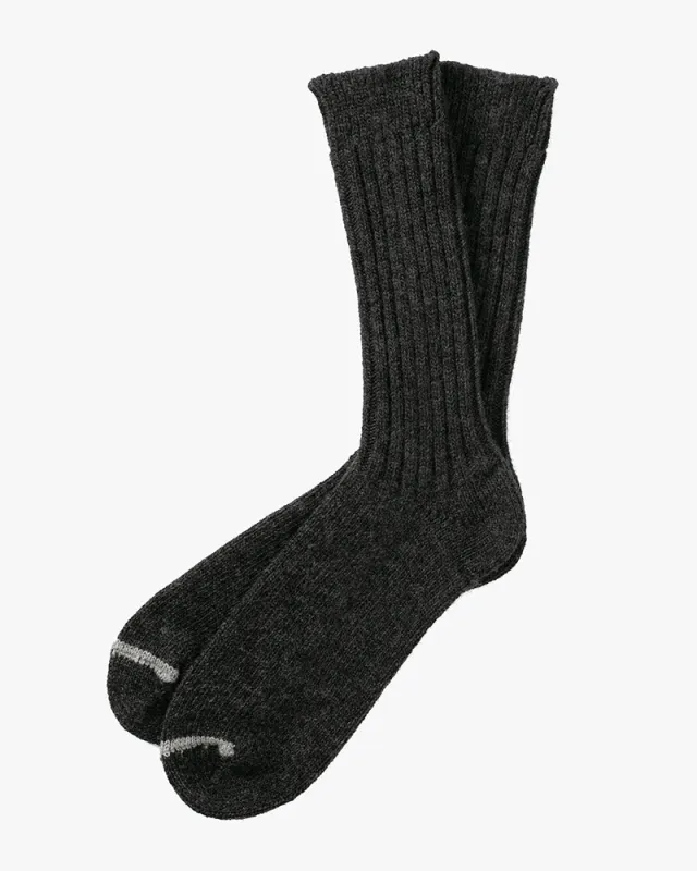 Knitwin, Crew Socks, Wool Ribbed, Praha Charcoal sold by Kiriko