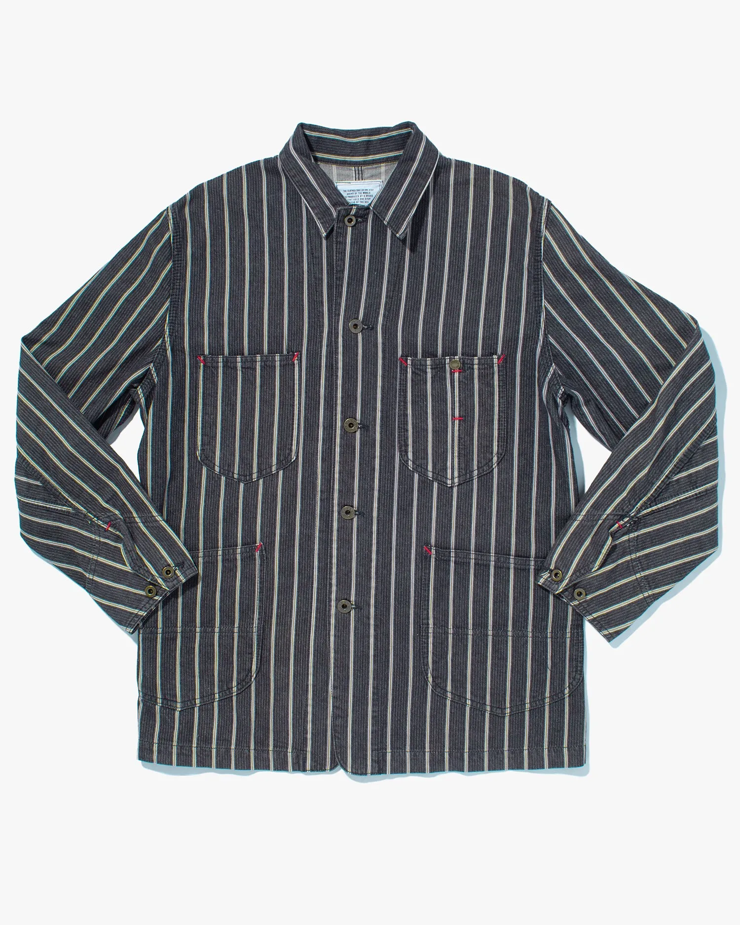 Japanese Repro Denim Jacket, Fob Factory, Grey with Cream Stripe - M sold by Kiriko