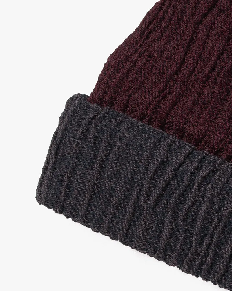 Kobo Oriza Knit Cap, Multi Functional, Cotton and Wool Blend, Split Burgundy and Eggplant, 9 ˝ sold by Kiriko product image thumbnail 2