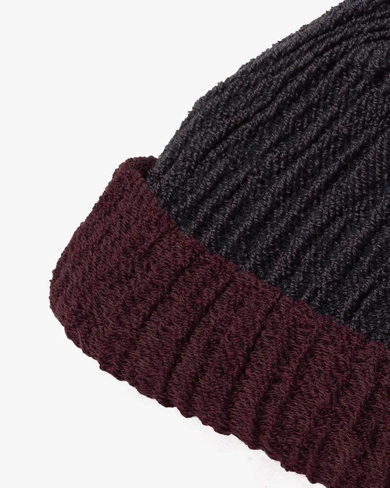 Kobo Oriza Knit Cap, Multi Functional, Cotton and Wool Blend, Split Burgundy and Eggplant, 9 ˝ sold by Kiriko product image thumbnail 4