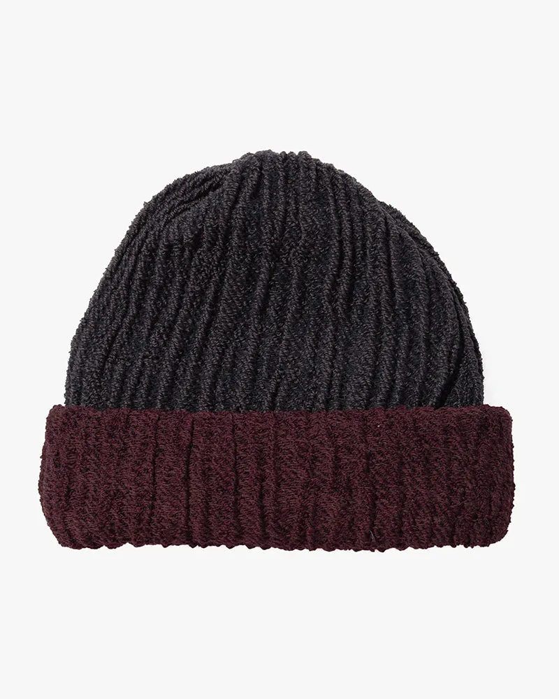 Kobo Oriza Knit Cap, Multi Functional, Cotton and Wool Blend, Split Burgundy and Eggplant, 9 ˝ sold by Kiriko product image thumbnail 3
