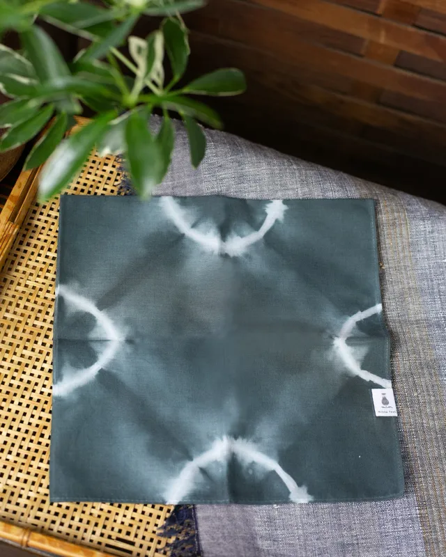 Japanese Handkerchief, Slate Blue and White Tie Dye sold by Kiriko