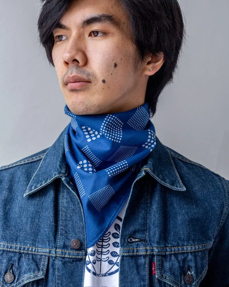 Aizawa Lightweight Indigo Bandana, Ichimatsu Dots sold by Kiriko