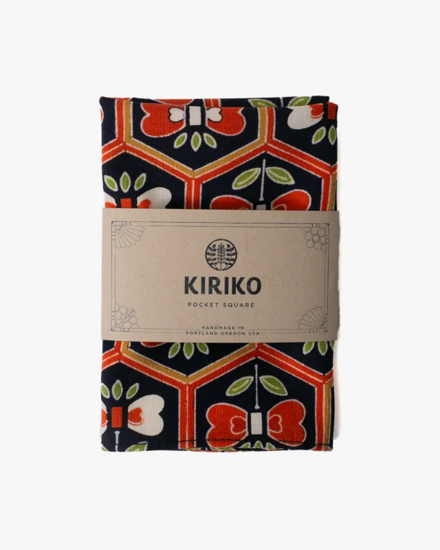 Kiriko Original Pocket Square, Abstract Indigo Camelia made by Kiriko