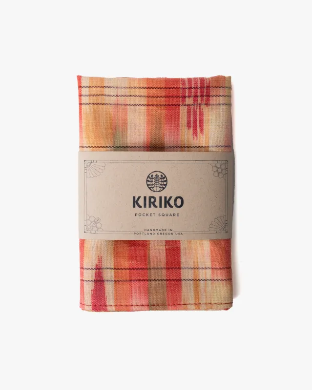 Kiriko Original Pocket Square, Pink and Orange Abstract Shima sold by Kiriko