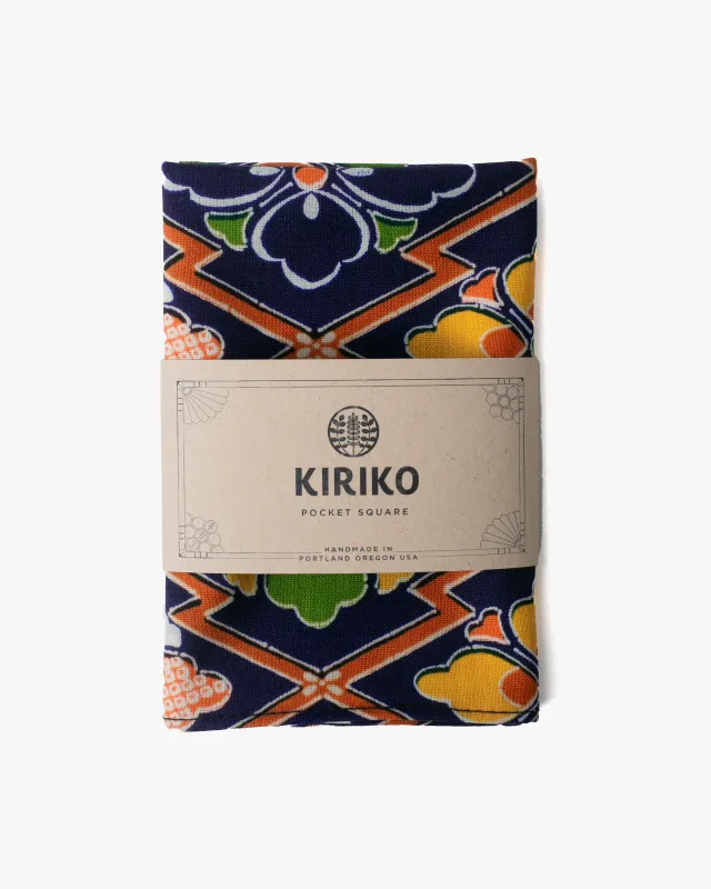 Kiriko Original Pocket Square, Abstract Blue Camelia sold by Kiriko