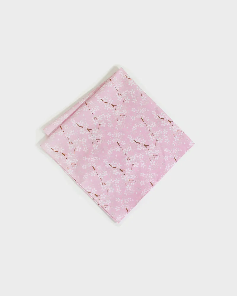 Japanese Handkerchief, Tenasen, Cherry Blossoms Pink with White Sakura sold by Kiriko