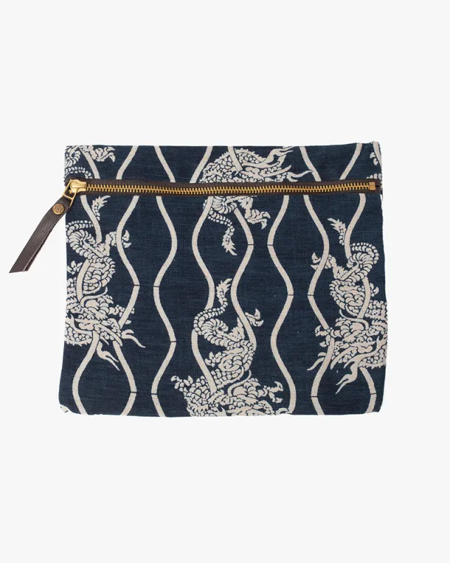 Kiriko Original Flat Medium Zipper Pouch, Indigo Tachiwaku Dragon sold by Kiriko