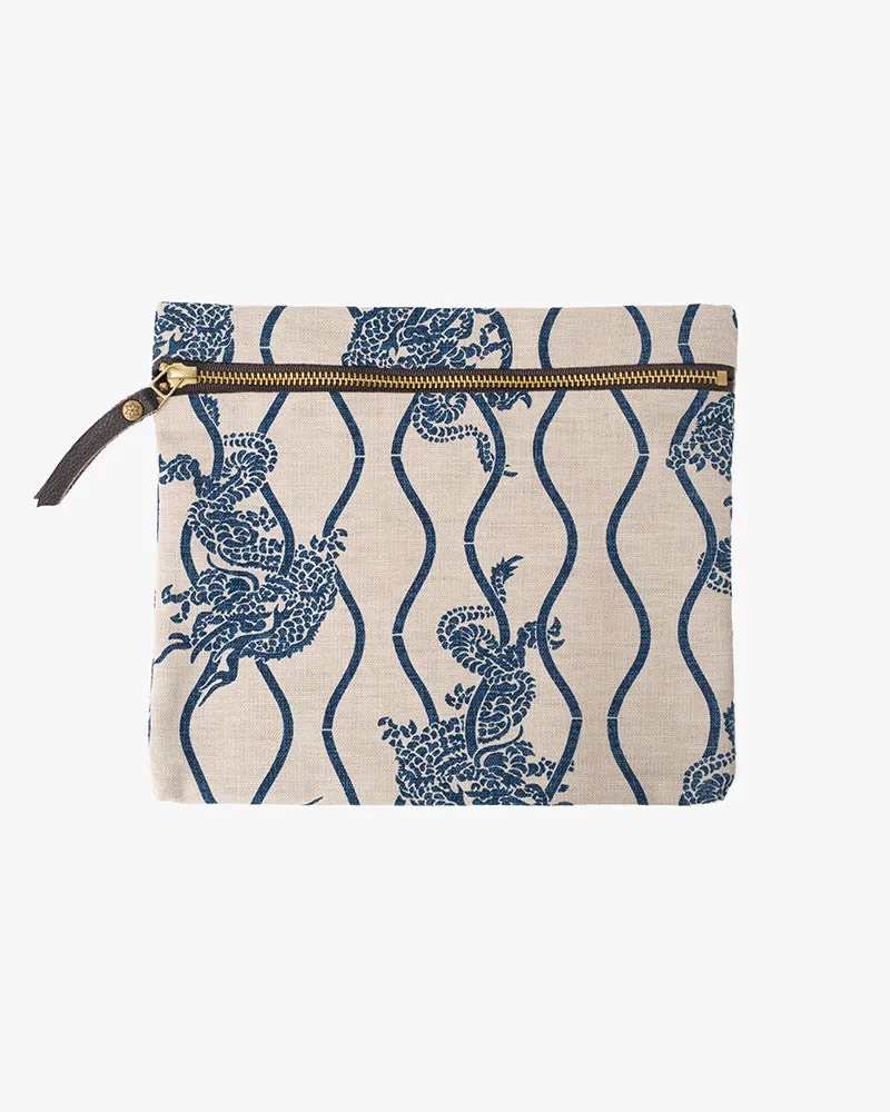 Kiriko Original Flat Medium Zipper Pouch, Cream Tachiwaku Dragon sold by Kiriko
