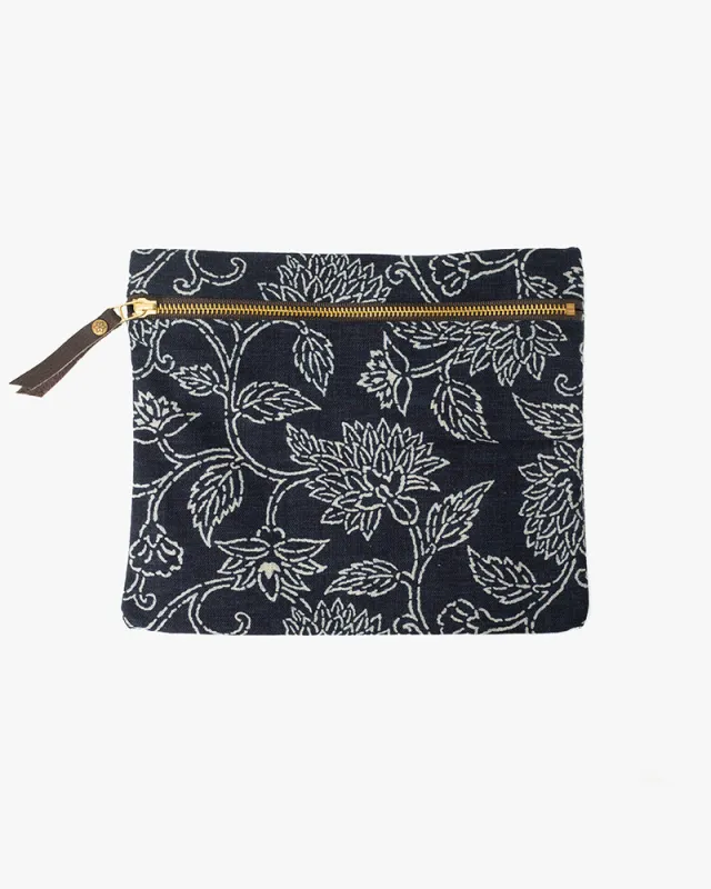 Kiriko Original Flat Medium Zipper Pouch, Indigo Katazome sold by Kiriko