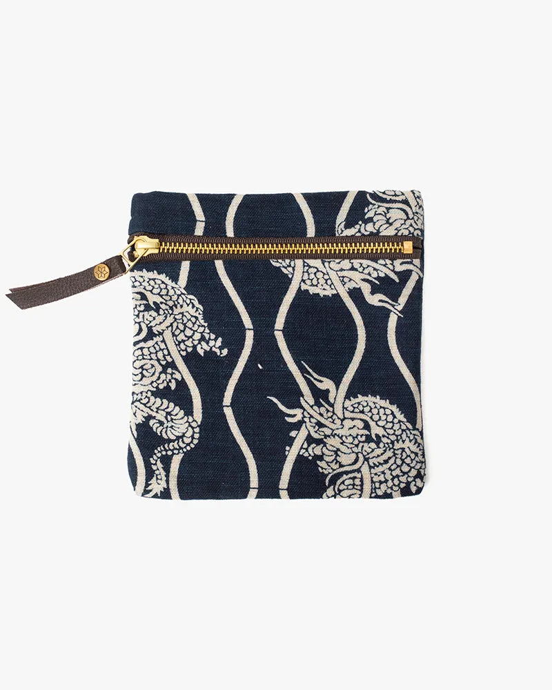 Kiriko Original Flat Zipper Pouch, Small, Indigo Tachiwaku Dragon sold by Kiriko