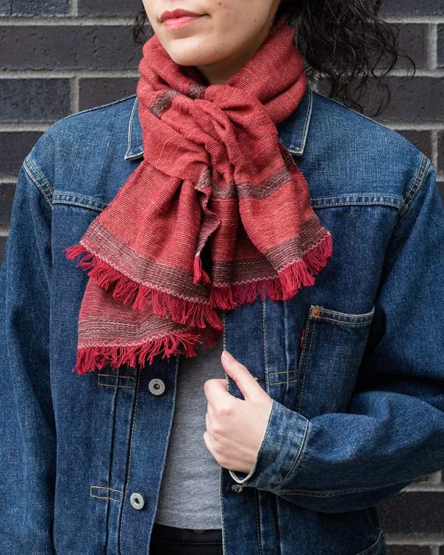 Kobo Oriza Scarf, Easy Knot, Brick Red sold by Kiriko