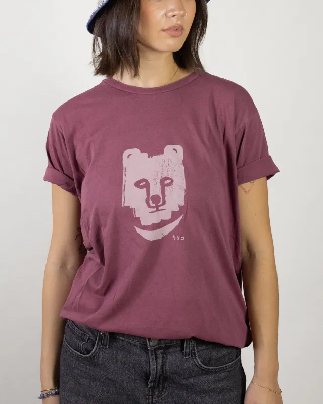 Kiriko Original Tee, 6oz Cotton, Printed Kuma, Semamori Embroidery, Fuschia sold by Kiriko