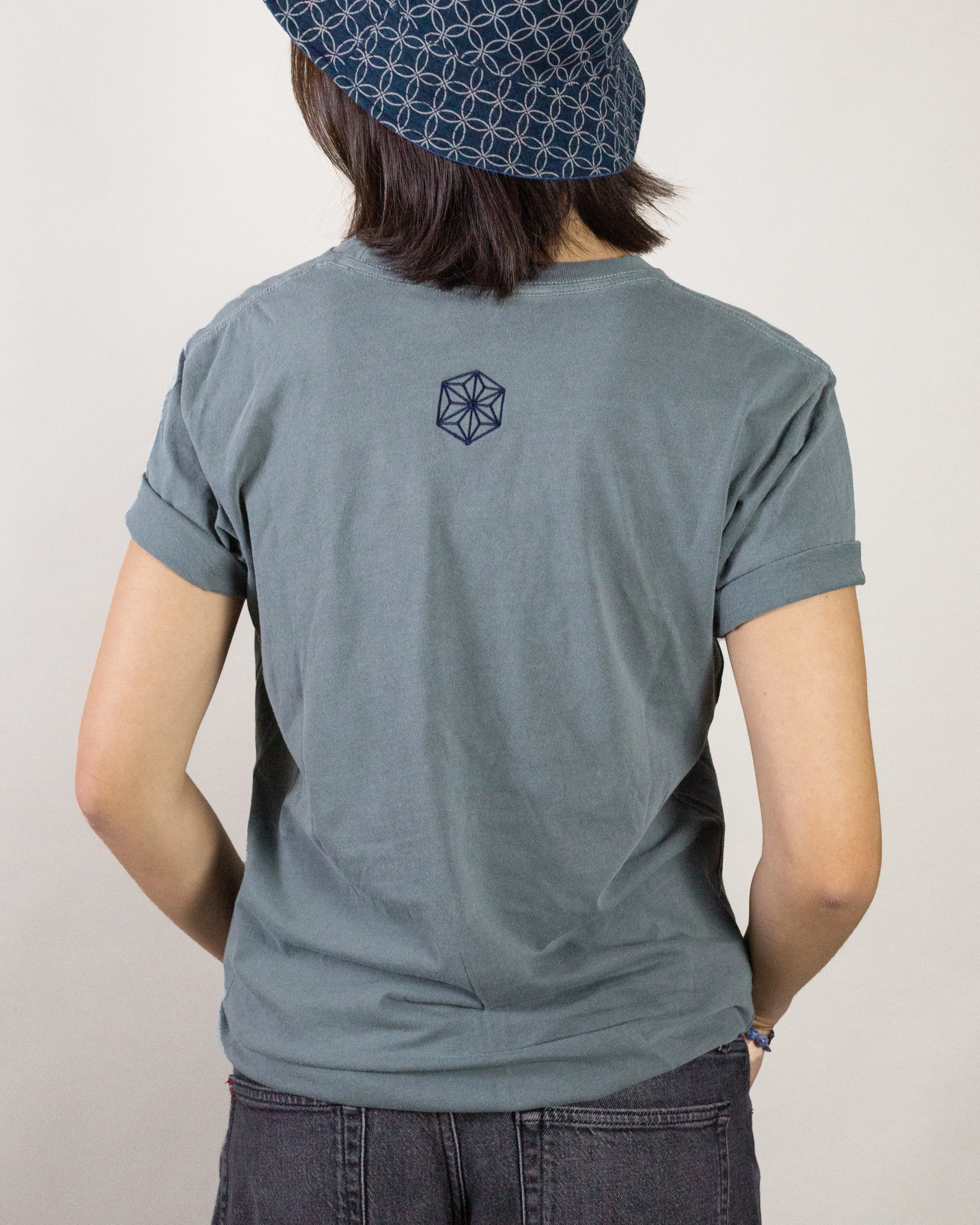 Kiriko Original Tee, 6oz Cotton, Printed Kuma, Semamori Embroidery, Slate Blue sold by Kiriko product image thumbnail 2